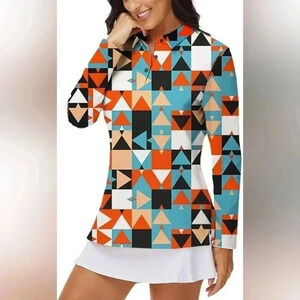 PINSPARK Golf Tennis Shirt Long Sleeve Moisture Wicking Geometric‎ Print XXL NWT